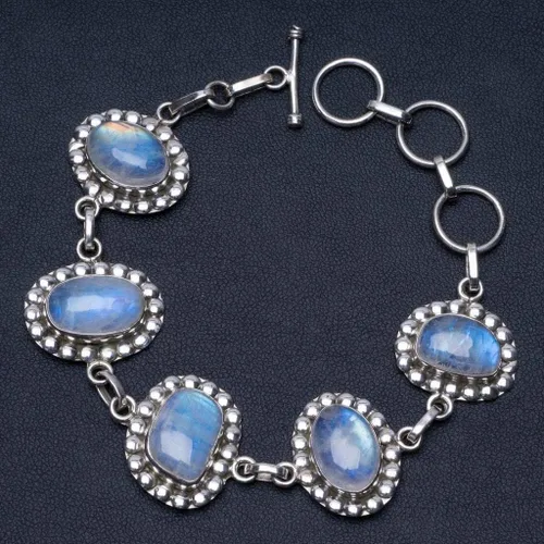 Miniatura 2 de stargemspiedra lunar arcoíris único estilo punk pulsera de plata de ley 9256348