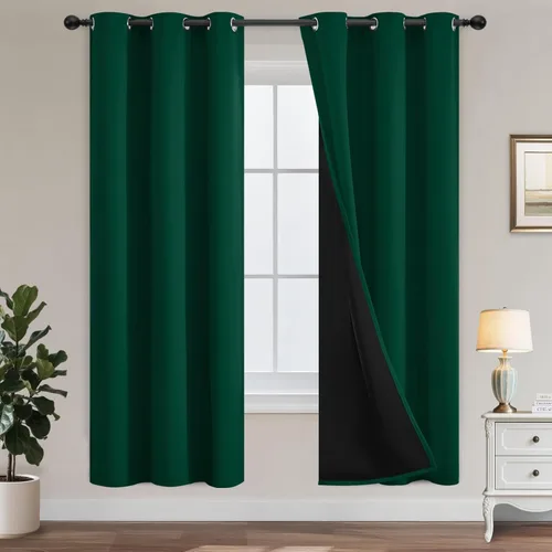 Miniatura 81 de Yakamok Cortinas negras, cortinas de ventana con aislamiento térmico y eficiencia energética para dormitorio, cortinas opacas completas y cortinas