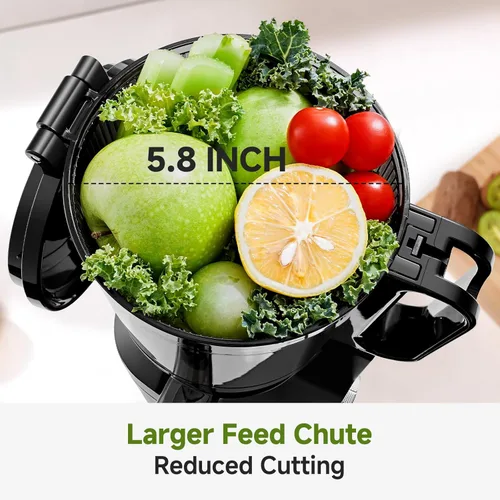 Miniatura 2 de AMZCHEF Máquinas exprimidoras, exprimidor de prensa fría extra de 5.8 pulgadas para verduras y frutas enteras, máquina extractora de jugo
