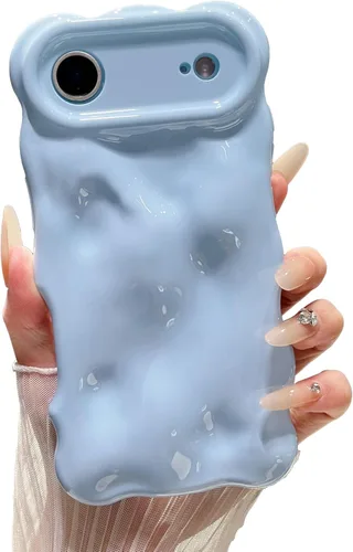 Miniatura 15 de XIZYO Funda para iPhone 13 de 6.1 pulgadas, bonito patrón de ondas, estético, 3D, rizado, ondulado, chapado en purpurina, para mujeres y niñas, Azul