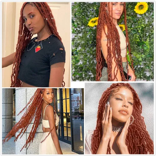 Miniatura 5 de Rastas suaves de cabello de ganchillo de 18 pulgadas, 6 paquetes de extensiones de cabello sintético rizado ondulado de color rojo cobrizo para (350)