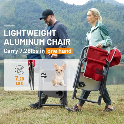 Miniatura 4 de TIMBER RIDGE Silla de camping de aluminio extra grande, silla de director portátil y ligera con mesa auxiliar, bolsillo lateral desmontable para Rojo