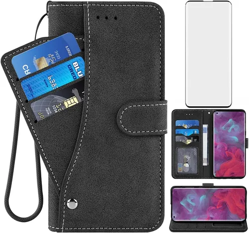 Asuwish Funda compatible con Motorola Moto Edge 5G 2020 y protector de pantalla de vidrio templado, soporte para tarjetas de crédito, soporte para
