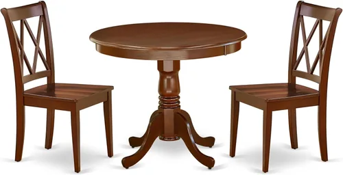 Miniatura 17 de East West Furniture ANCL3-LWH-W - Juego de mesa de cocina de 3 piezas para espacios pequeños contiene una mesa de comedor redonda con pedestal y 2