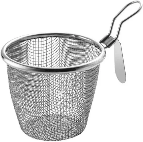 Vctitil Cesta para freír de acero inoxidable, malla de alambre fino, colador de alimentos, pequeña sartén caliente, filtro de tamiz para albóndigas