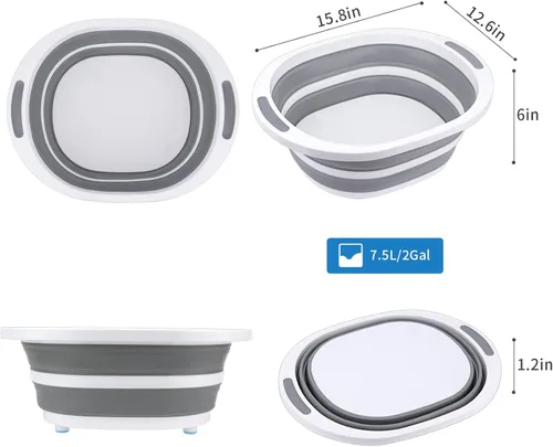 Miniatura 3 de Fregadero Plegable Craftend 7.5L de Plástico, Cesta de Lavar Platos con Tabla de Cortar, Recipiente de Alimentos Plegable para Barbacoa, Picnic