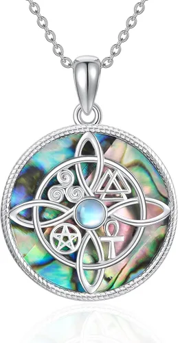 Miniatura 74 de YAFEINI Collar con dije de nudo de bruja de plata de ley, amuleto de bruja de cruz celta, regalo para mujer