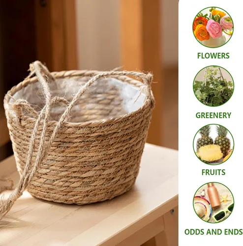 Miniatura 4 de Maceta colgante de yute tejido de calibre pequeño de 8 pulgadas, cesta para plantas de pastos marinos, soporte decorativo para plantas, ideal