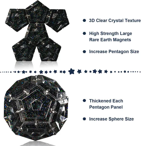 Miniatura 4 de Esferas magnéticas antiestrés con imanes - Bolas de cristal negro con brillo holográfico - Juguetes antiestrés magnéticos - Juego de 12 piezas