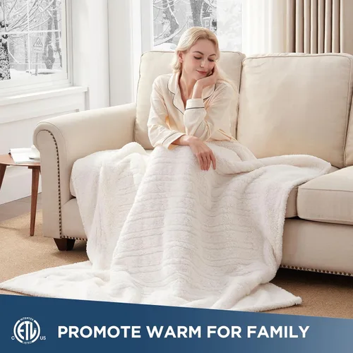 Miniatura 3 de Westinghouse Manta Eléctrica Tamaño Throw, Manta Térmica Sherpa de Felpa Suave con 6 Niveles de Calefacción y Apagado Automático de 2-10 Horas