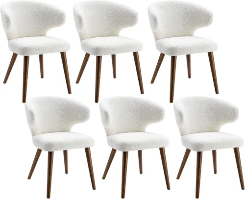 Miniatura 13 de VESCASA Juego de 2 sillas de comedor modernas de felpilla con patas de madera, sillas laterales tapizadas con respaldo curvado para comedor/sala