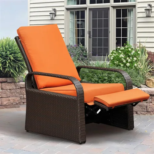 Miniatura 8 de Babylon Silla reclinable de mimbre ajustable para exteriores con cojines de 5.5 pulgadas de grosor y reposapiés, marco de aluminio resistente al