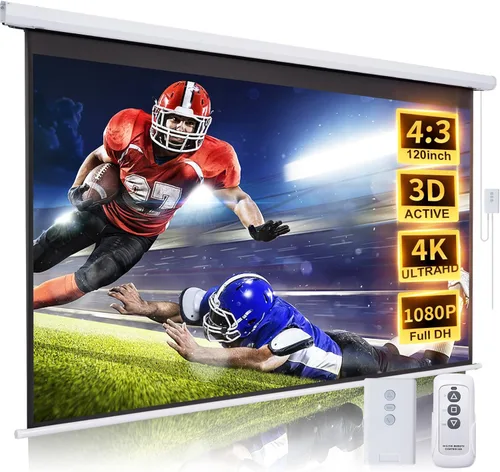 Pantalla de proyector motorizada de 120 pulgadas 4:3 HD, pantalla de proyector eléctrico desplegable con control remoto, pantallas de proyector
