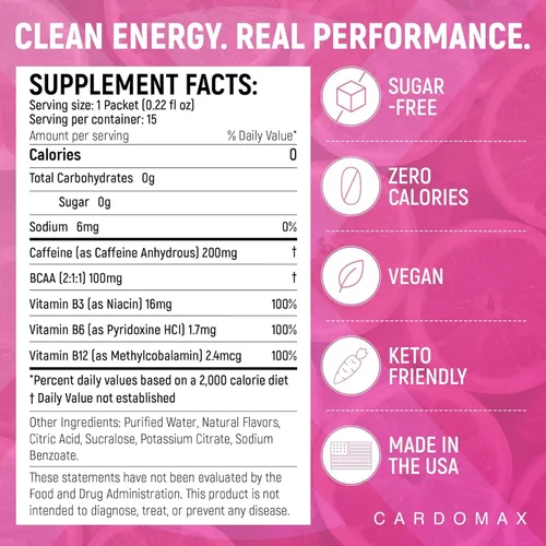 Miniatura 3 de CardoMax - Paquetes de bebidas energéticas - Paquetes de cafeína líquida para hombres y mujeres con BCAA, vitamina B12, vitamina B6 y B3 - Sin
