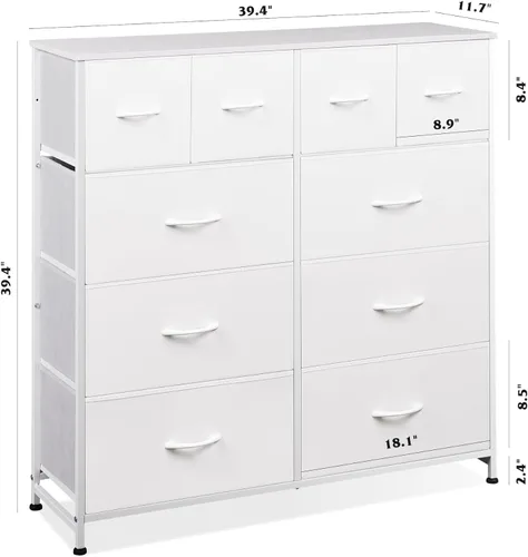 Miniatura 3 de WLIVE Cómoda de tela para dormitorio, unidad de cajones de almacenamiento, cómoda con 10 cajones profundos para oficina o para dormitorio