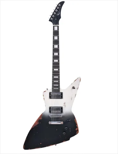 KGD Relic - Guitarra eléctrica de metal pesado de 6 cuerdas con tuerca de hueso, guitarra eléctrica profesional para adultos (negro y blanco)