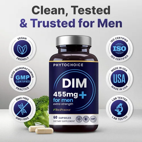 Miniatura 8 de DIM para hombres 350 mg de alta potencia con BioPerine y extracto de brócoli - Complejo total de 455 mg para equilibrio de estrógeno y optimización