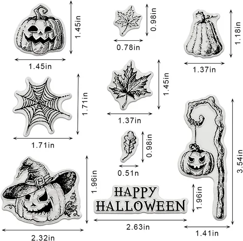 Miniatura 2 de Sello de tela de araña transparente con linterna de calabaza feliz Halloween, sellos de hojas de otoño para hacer tarjetas navideñas, decoración