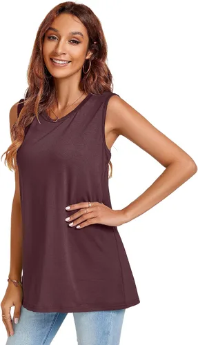 Miniatura 5 de JOELLYUS Camisetas sin mangas para mujer, estilo casual, cuello redondo, sin mangas, ajuste holgado, camisetas tipo túnica básicas