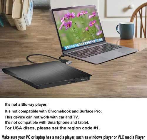 Miniatura 3 de Unidad externa de CD de DVD, USB 3.0 Tipo-C Ultra Slim Drives CD DVD RW Player/DVD CD ROM Drive/Writer/Rewriter/USB CD Burner Compatible con Mac