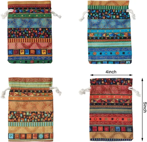 Miniatura 3 de Paquete de 56 bolsas de joyería de caramelo egipcio, bolsas de monedas con estampado azteca, bolsa de regalo con cordón para regalos de devolución