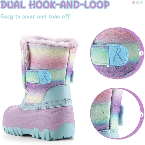 Miniatura 4 de K KomForme Botas de nieve impermeables para niñas con forro de piel sintética, zapatos de invierno cálidos para niños (niños pequeñosniños grandes)