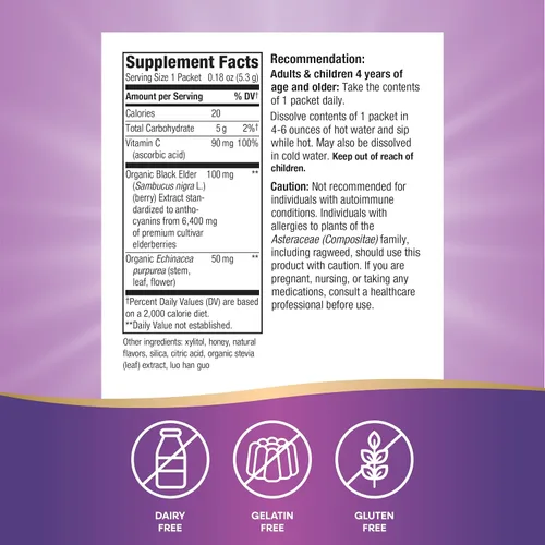 Miniatura 5 de Nature's Way Sambucus - Mezcla de bebida caliente de saúco con vitamina C y equinácea, apoyo inmunológico*, sabor a miel y bayas de limón, 10
