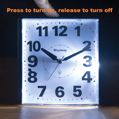 Miniatura 4 de Reloj despertador analógico grande de 4.7 pulgadas, funciona con pilas, legible para personas mayores, iluminado bajo demanda y repetición, sonidos