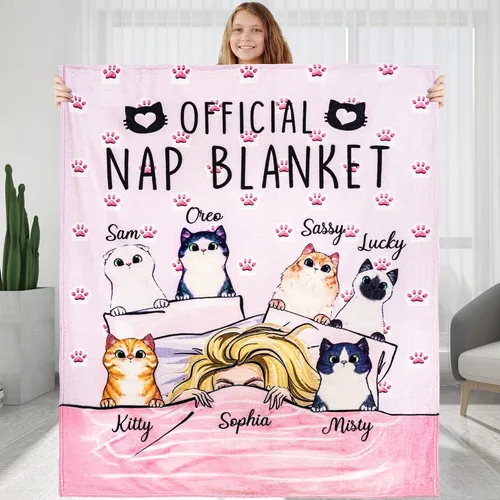 Manta oficial personalizada para la siesta, manta personalizada para mamá de gato, nombre de la raza, regalo divertido de cumpleaños para amantes de