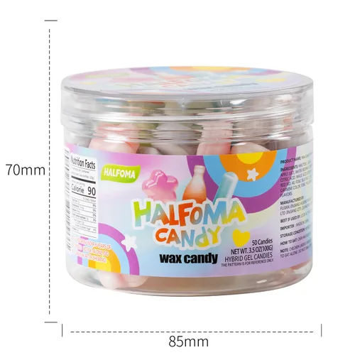 Miniatura 9 de Halfoma Botella de cera de caramelo masticable, con varios jarabes con sabor a fruta en el medio, enlatado, 3.53 oz, 50 caramelos