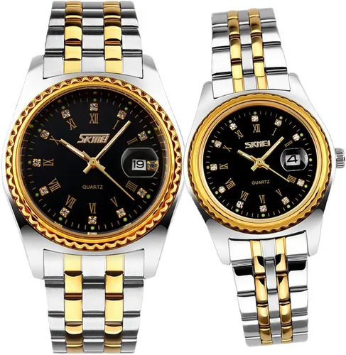 SKMEI Watches for Couples Men and Women His and Hers Pair Watch Set Husband Wife Valentines Matching Wedding Gifts Classic Stainless Luxry Business