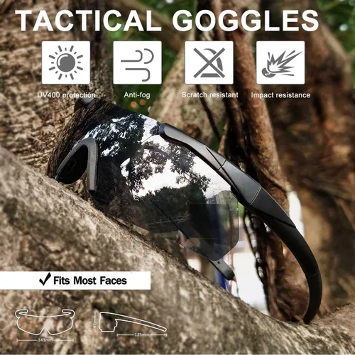 Miniatura 6 de SPOSUNE Anteojos de disparo para hombre con funda, resistentes a los impactos con 3 lentes, gafas de seguridad antivaho para hombres y mujeres Negro