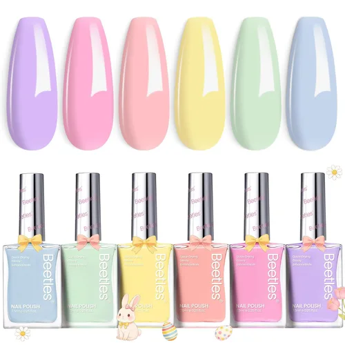 Beetles - Juego de esmaltes de uñas pastel, 6 colores, rosa, azul, amarillo, nude, rosa, morado, juego de esmalte de uñas de secado rápido, secado