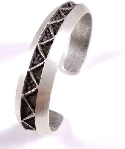 Miniatura 9 de Pulsera Navajo de plata de ley hecha a mano con diseño de Tufa Cast Stacker Firmado por Monty Claw