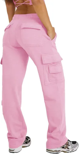 Waitfairy Pantalones deportivos tipo cargo para mujer, casuales, holgados, de cintura alta, pantalones deportivos de forro polar con bolsillo
