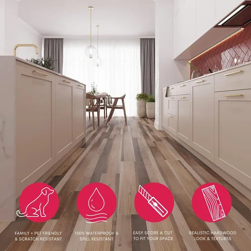 Miniatura 3 de LUCiDA SURFACES - Baldosas de vinilo de lujo, azulejos autoadhesivos para instalar uno mismo, 12 tablones con aspecto de madera, color granero