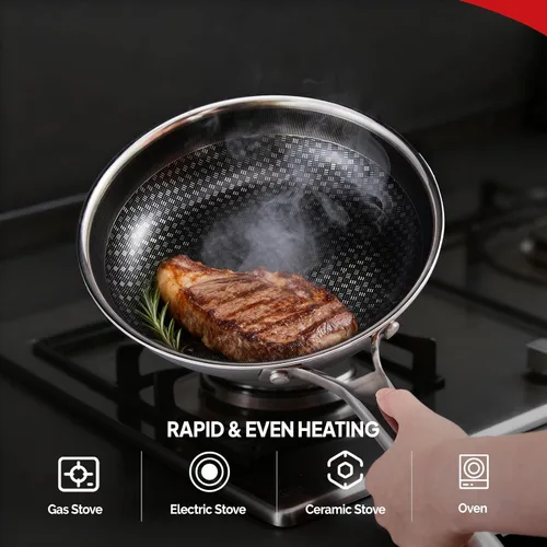 Miniatura 3 de ROVSUN Juego de 11 utensilios de cocina antiadherentes, juego de ollas y sartenes de acero inoxidable con tapas, juego de cocina no tóxico, sartén