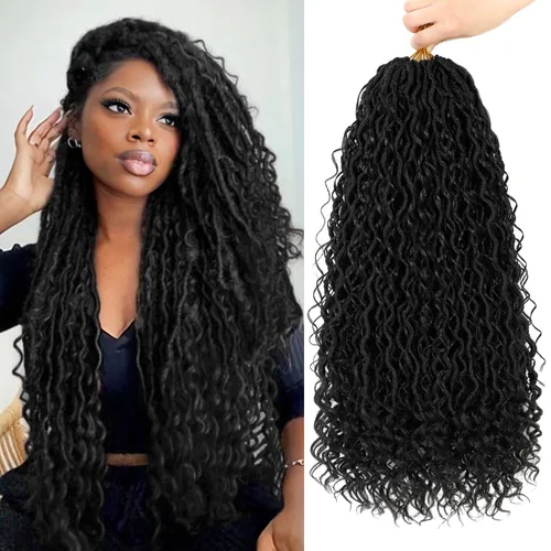 Miniatura 38 de 6 paquetes de cabello sintético rizado de Locs Crochet de 22 pulgadas, cabello de ganchillo estilo diosa, trenzas hippie sintéticas, extensiones