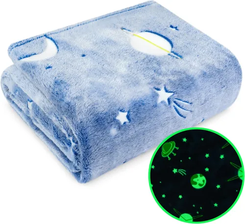 Miniatura 7 de Pavilia - Manta que brilla en la oscuridad, regalo de planeta espacial para niñas y niños, manta de felpa suave para niños de 1 a 10 años, 50x60