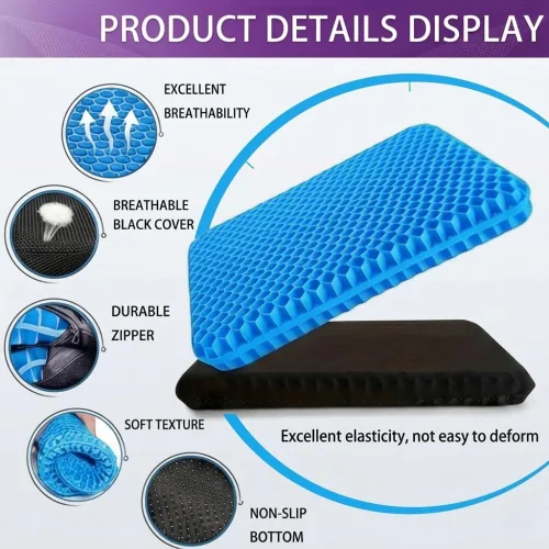 Miniatura 3 de Cojín de asiento de gel – Comodidad ergonómica para oficina, coche, viajes y embarazo Dolor de espalda, coxis, apoya la columna vertebral