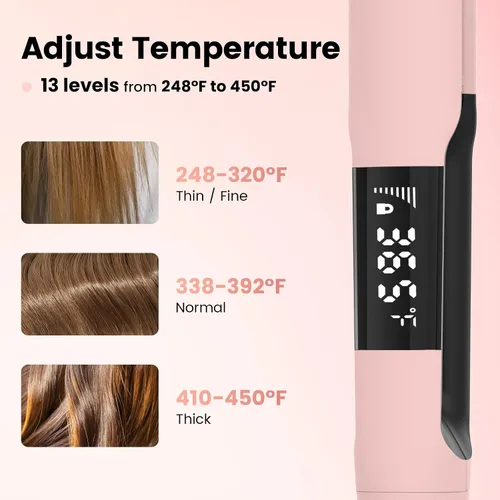 Miniatura 5 de PRITECH Plancha plana 2 en 1, plancha plana de titanio con iones negativos, temperatura ajustable (248℉-450℉) y apagado automático (rosa)
