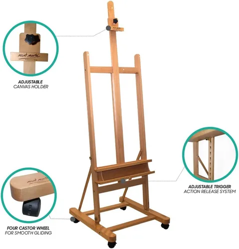 Miniatura 3 de Mont Marte Caballete de pintura Caballete grande para pintar, caballete de estudio con ruedas de madera de haya