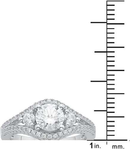 Miniatura 3 de Anillo de compromiso de plata de ley con cristal austriaco y circonita cúbica de 12 quilates TDW