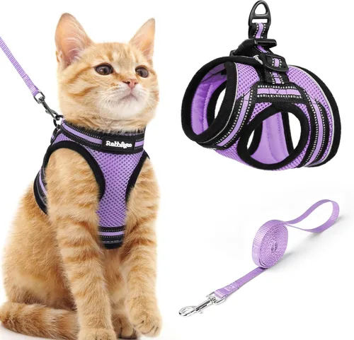 Miniatura 40 de rabbitgoo Juego de arnés y correa para gatos para caminar a prueba de escape, chaleco suave ajustable para gatitos con tira reflectante para gatos