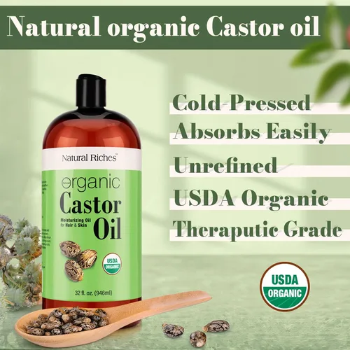 Miniatura 3 de Natural Riches Aceite de ricino orgánico, prensado en frío, certificado USDA para piel seca, pérdida de cabello, caspa, crecimiento del cabello