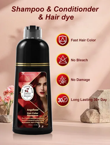 Miniatura 2 de Champú de Tinte de Cabello Vino Rojo 3 en 1, Tinte Natural para el Cabello para Cubrir el Cabello Gris, 400 ML