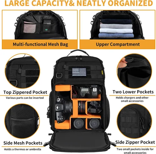 Miniatura 6 de TORIBIO Mochila para Cámara para DSLR/SLR/Sin Espejo Fotografía Cámara, Bolsa Táctica para Cámara Estuche Resistente al Agua Mochila de Viaje