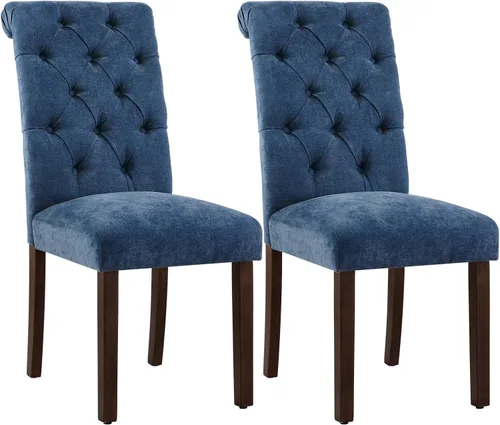 Miniatura 19 de Juego de 2 sillas de comedor capitoné, sillas de comedor Parsons tapizadas, sillas auxiliares de cocina de tela con patas de madera, beige
