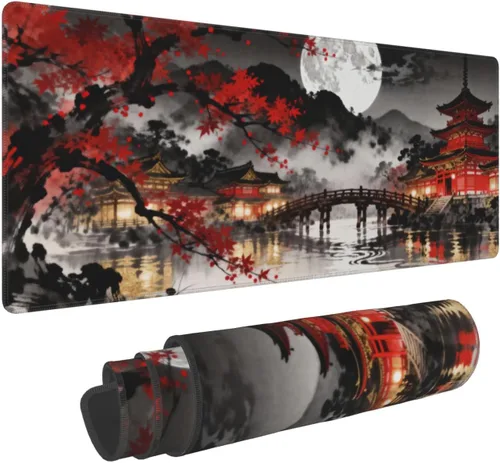 Miniatura 21 de Alfombrilla de mouse para juegos de acuarela japonesa negra y blanca con flor de cerezo de 35.4 x 15.7 pulgadas, XXL extendida, alfombrilla de mouse