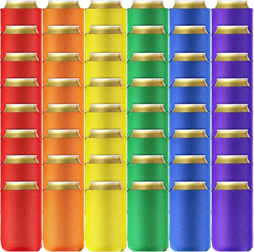 Miniatura 8 de CHENGU Paquete de 60 fundas para enfriar latas de neopreno en blanco, fundas aislantes de bebidas, plegables para fiestas, eventos o bodas